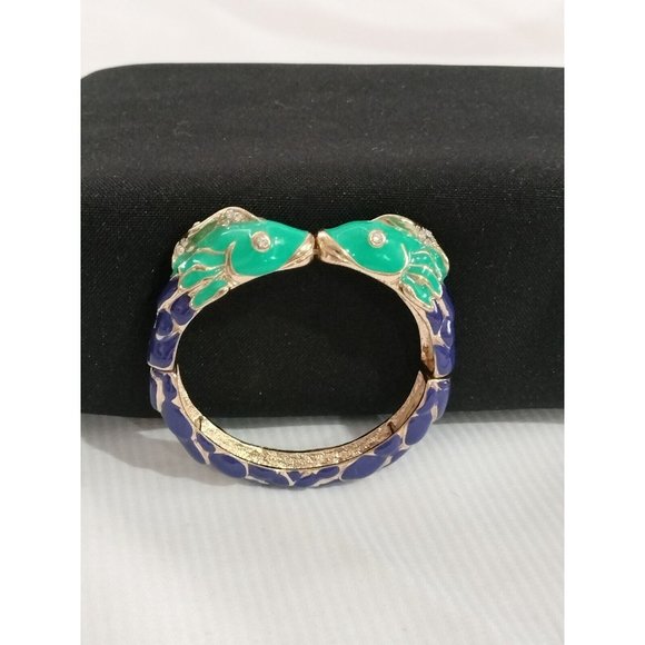 80"s Kissing Fish Turquoise Blue Enamel  bracelet - Picture 3 of 5